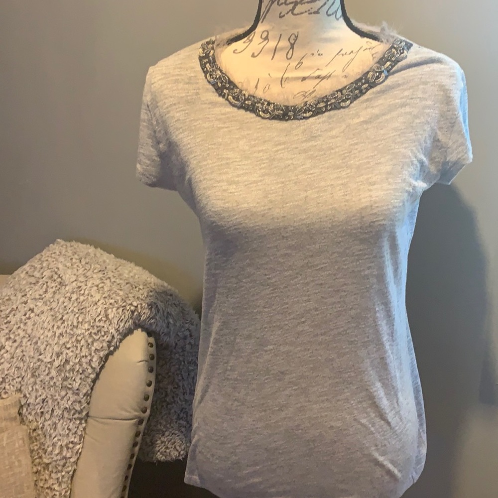 Loft gray t shirt with embellished neck
